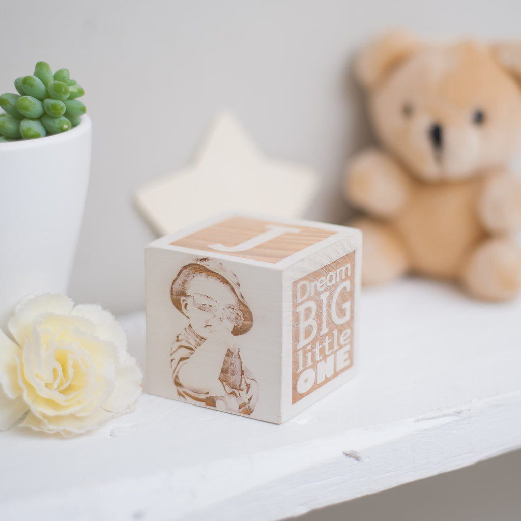 Building Block with own photo, initial & PERSONAL MESSAGE
