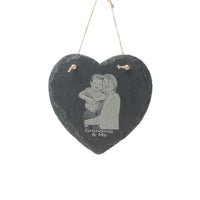 SLATE Hanging Heart with your own photo engraved